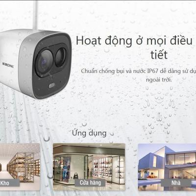 Camera IP WIFI Ngoài trời 2MP KN-2003WN.PIR, Ống kính cố định 2.8mm cho góc nhìn 114.7°, hồng ngoại nhìn đêm 30m