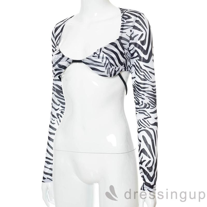 Áo Lưới Tay Dài Màu Sắc Trơn / Ngựa Vằn Cho Nữ