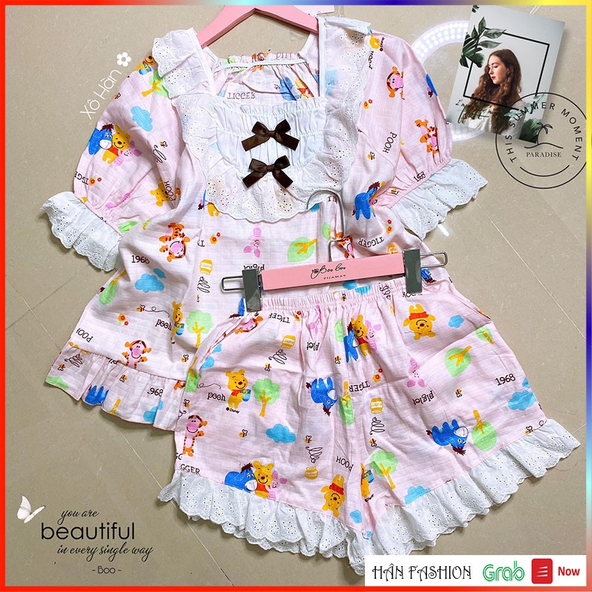 Bộ Ngủ Ren Xô Hàn – Đồ Ngủ Nữ Tay Ngắn Quần Ngắn Hoạt Tiết Đẹp | Hân Fashion | Ship Nhanh 2h | BigBuy360 - bigbuy360.vn