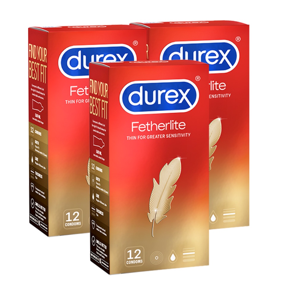 Bộ 3 hộp bao cao su Durex Fetherlite siêu mỏng, size 52.5mm, 12 bao/hộp