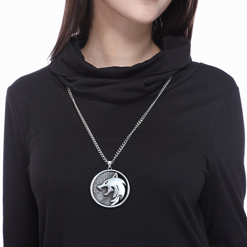 Dây chuyền mặt hình đầu sói Geralt trong The Witcher 3 Wild Hunt phong cách gothic cổ điển dành cho nam giới