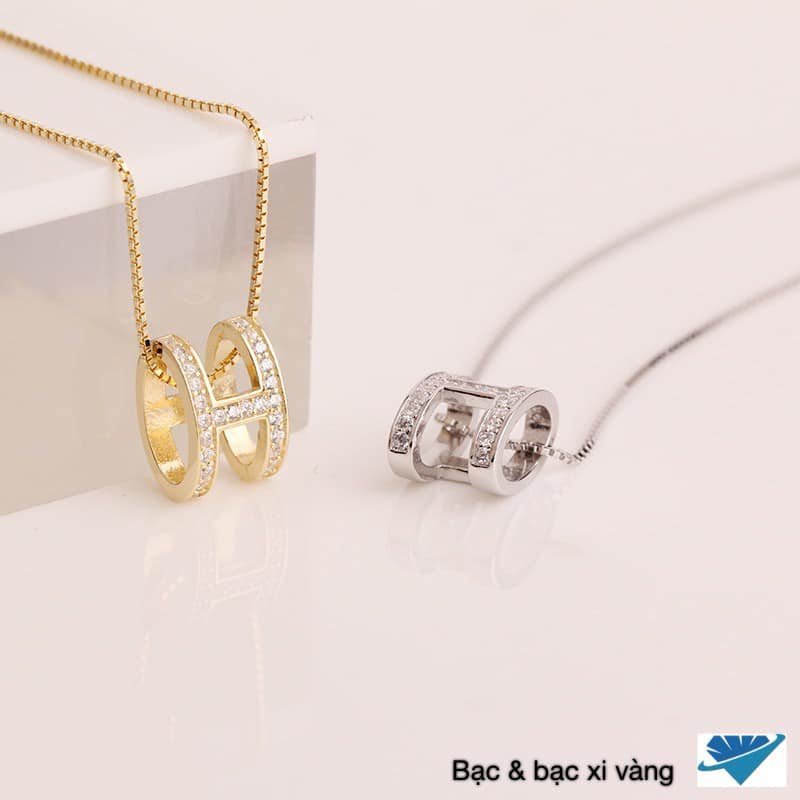 Dây chuyền nữ bạc thật mặt chữ H phồng siêu sang - Vòng cổ nữ bạc Bibi silver