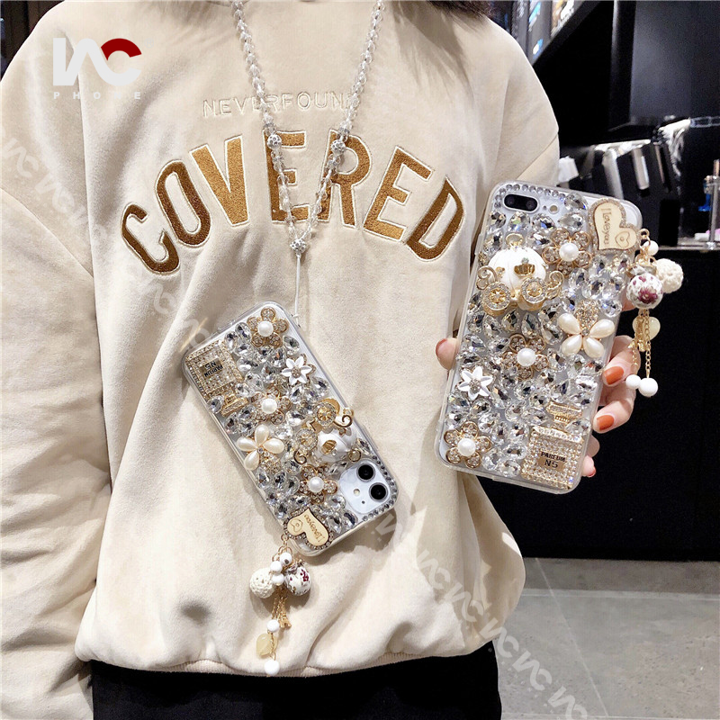 Ốp Điện Thoại Đính Kim Cương Lấp Lánh Sang Trọng Kèm Dây Đeo Cho iphone 15promax 15 pro 14 promax 14 plus 12 13 pro max 11