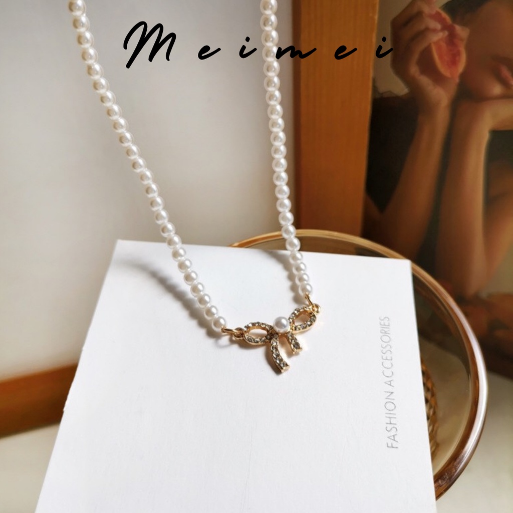 Vòng cổ Chocker Chuỗi hạt mặt nơ đính đá Chocker Meimei VC0018