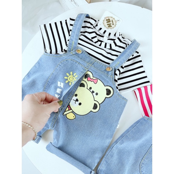 Yếm gấu kèm áo kẻ mb cho bé