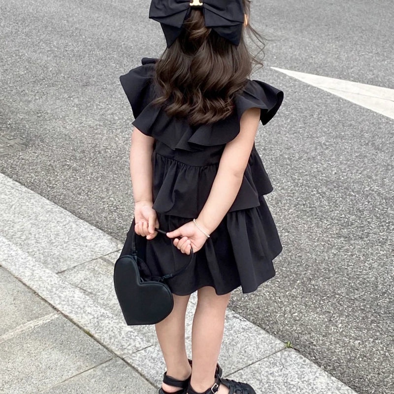 Đầm Không Tay Màu Đen Thời Trang Mùa Hè Phong Cách Phương Tây Cho Bé Gái