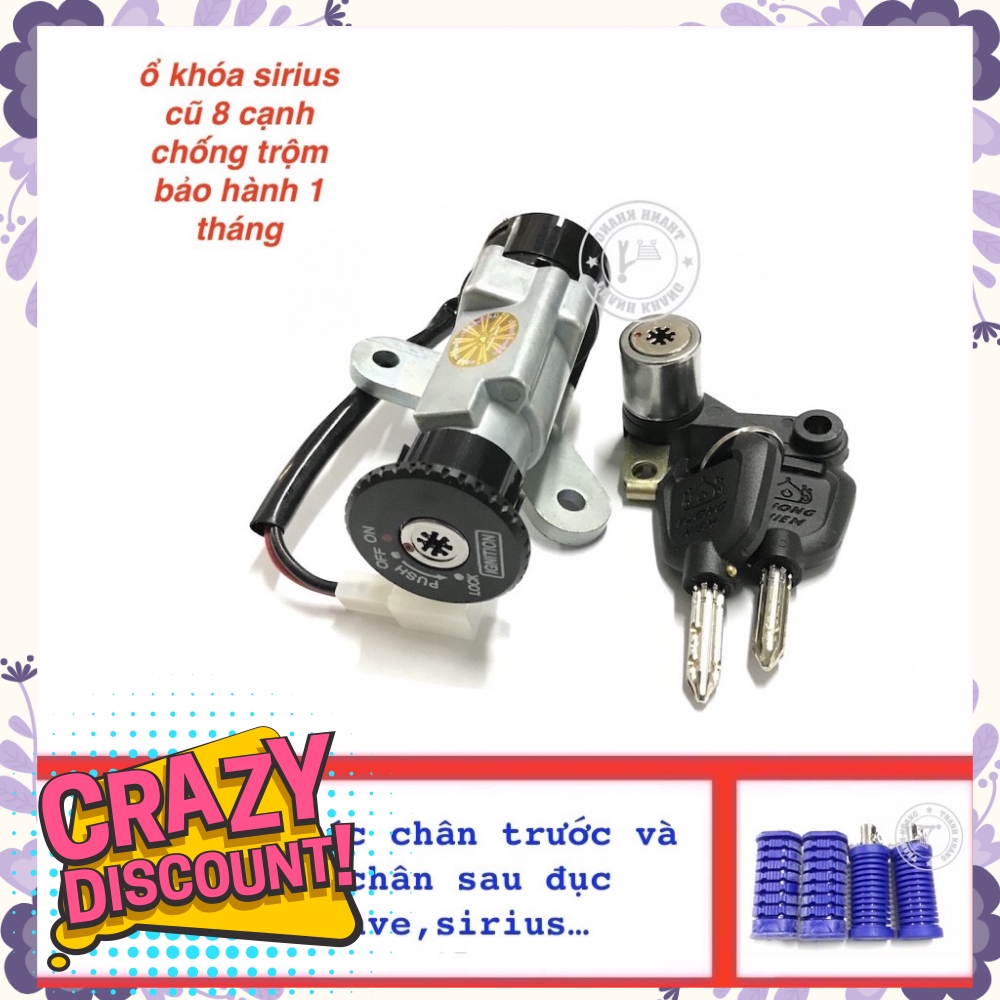 Ổ khóa 8 cạnh chống trộm SIRIUS tặng gác chân cao su trước sau màu xanh dương thanh khang 006000758 006000578 006000573