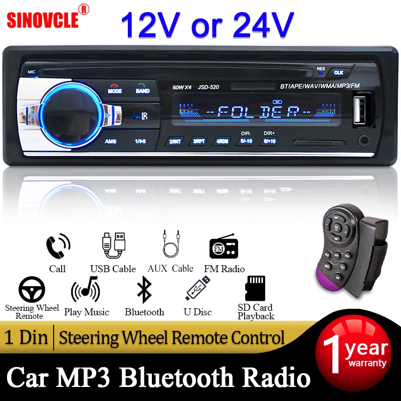 Máy Phát Radio FM Bluetooth Kỹ Thuật Số 1 Din 12V / 24V 1Din 60Wx4 Cho Xe Hơi