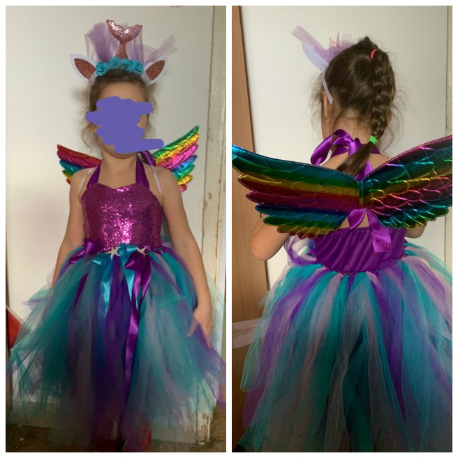 Đầm Công Chúa Họa Tiết Kỳ Lân Kèm Băng Đô Cài Tóc Thời Trang Cho Bé Gái