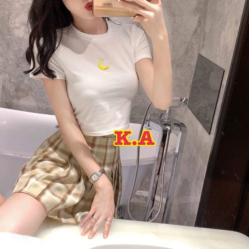 Áo croptop bozip thêu mặt trăng KAN0220