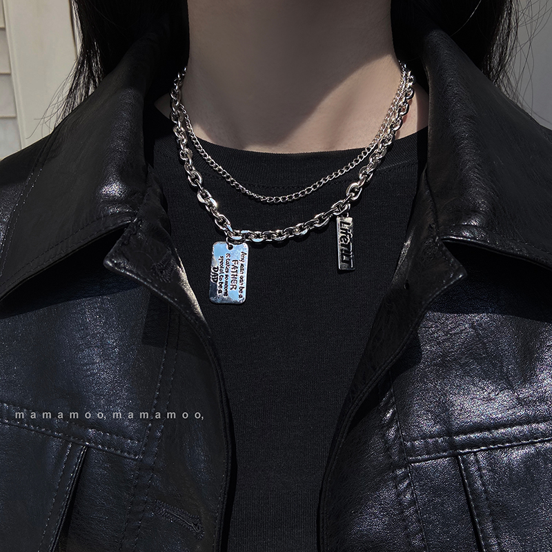 vòng cổ Thép Titan Mặt Khắc Chữ Phong Cách Hiphop Cá Tính