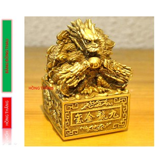 CỬU LONG KIM ẤN ĐỒNG VÀNG - Cỡ Nhỏ (Đồ đồng, phong thủy nhanh chóng thăng quan, tiến chức, phát tài)