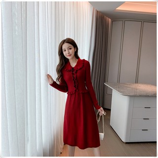 Váy cho con bú, chất len, dáng xòe xếp li