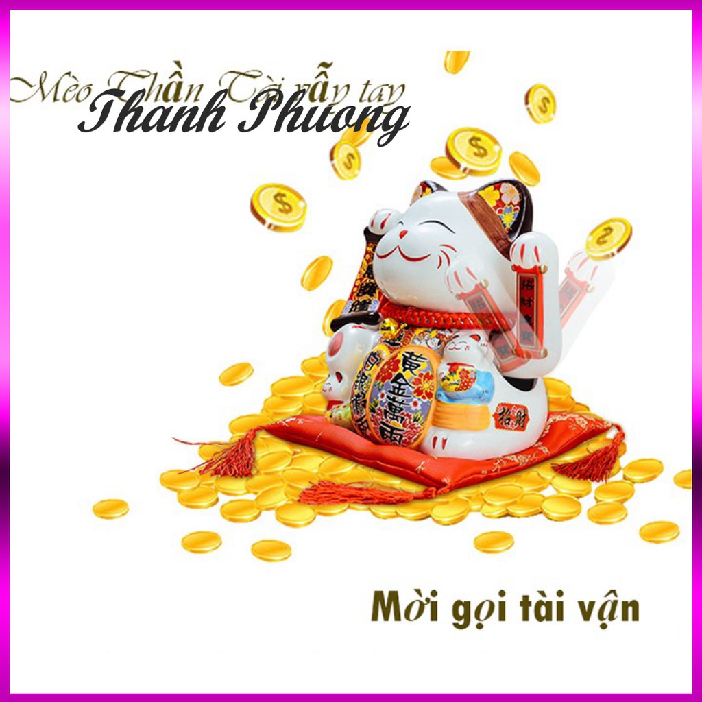 [ Sale99a ] Mèo thần tài vẫy tay- hoa khai phú quý đường nét tinh xảo men sứ sáng bóng sln