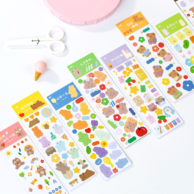 Set 4 tấm nhãn dán sticker hình gấu dễ thương phong cách Hàn Quốc ST145