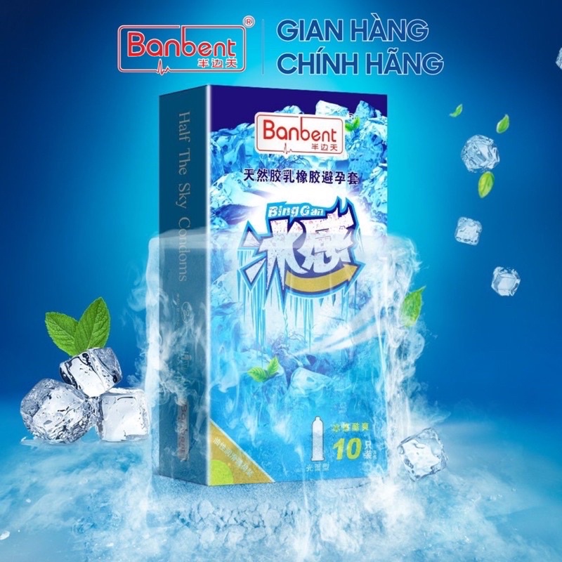 Bao cao su siêu mỏng 001 BANBENT nhiều gel bôi trơn hương vani Hộp 10 bcs