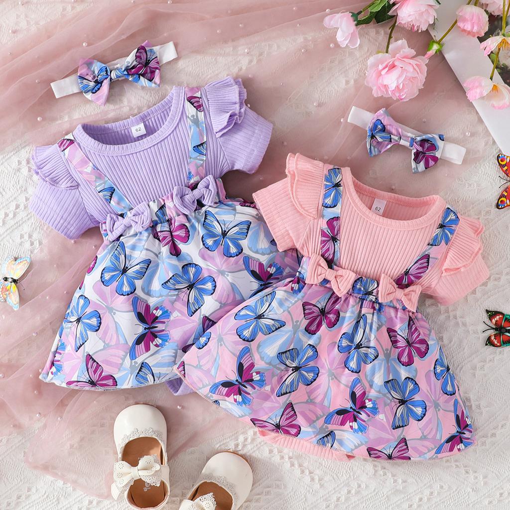 Váy xinh bé gái 3-18 Tháng đầm công chúa thời trang Tay Ngắn Màu Tím Họa Tiết Bướm Dễ Thương mùa hè cho bé trẻ em sơ sinh