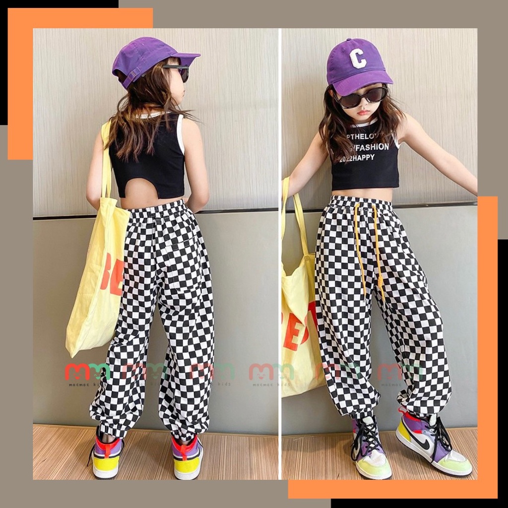 Bộ thể thao bé gái size đại áo croptop phối quần jogger bo lai thun cotton co dãn 4 chiều thoải mái cho bé 8kg đến 41kg