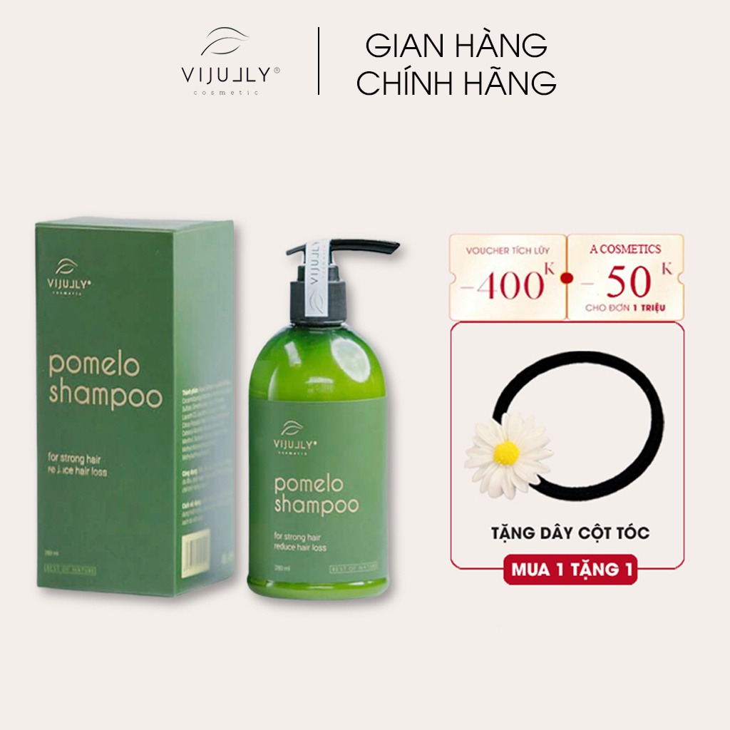 Dầu Gội Bưởi Vijully Ngăn Gãy Rụng và Làm Dày Tóc Dành Cho Da Đầu Nhờn 280ml, tặng dây cột tóc