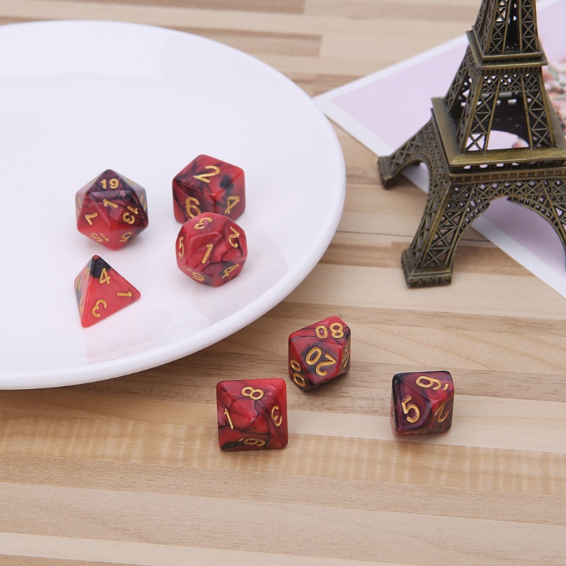 Bộ 7 viên xúc xắc D4-D20 bằng acrylic đa diện cho board game TRPG