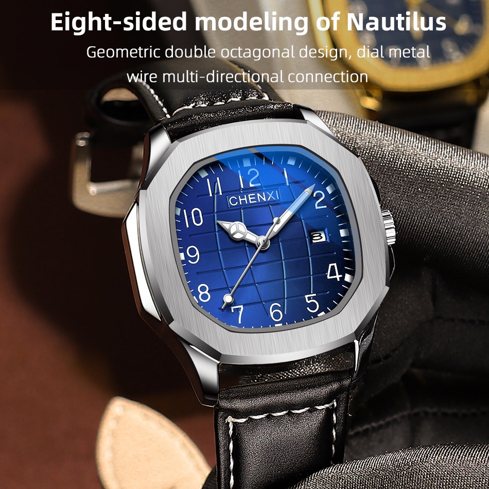 Đồng Hồ Đeo Tay Nam Mặt Vuông Dây Da Chống Thấm Nước Thời Trang