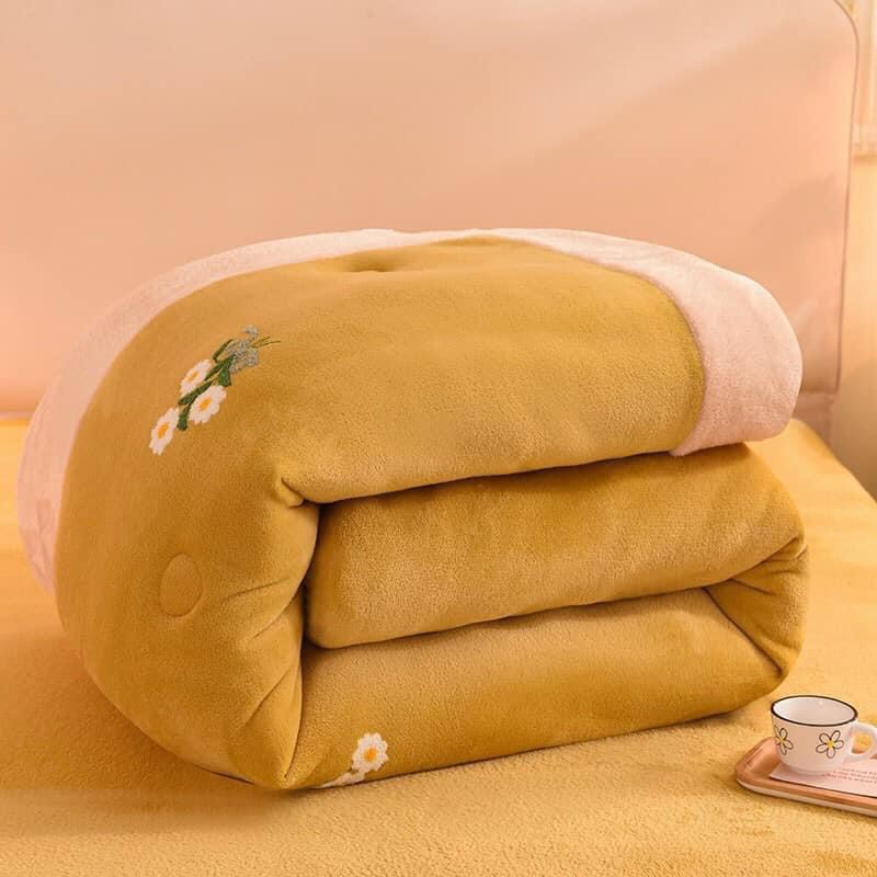 Chăn lông thỏ Lidaco thêu hoa cúc mềm mịn 4,5kg kích thước 2m3x2m