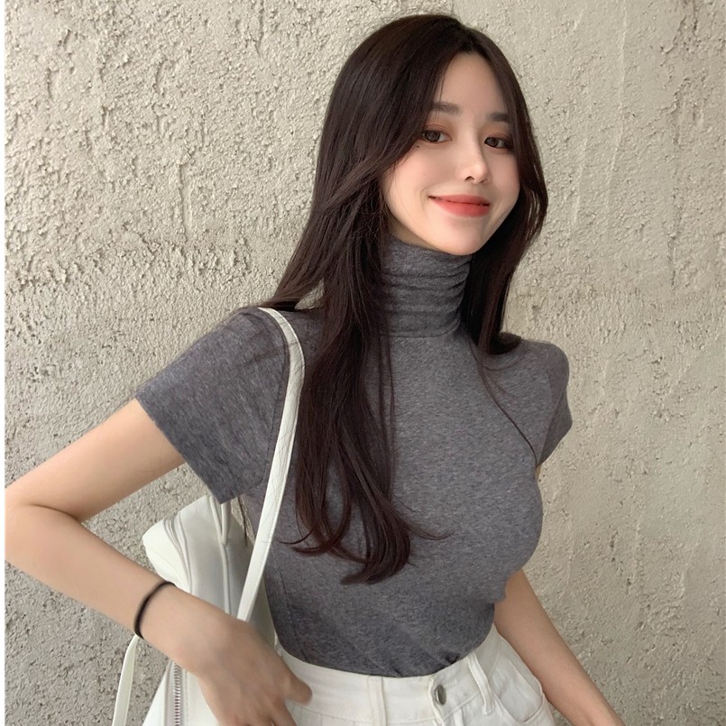 Áo thun ôm nữ tay ngắn cổ lọ Emilyshop