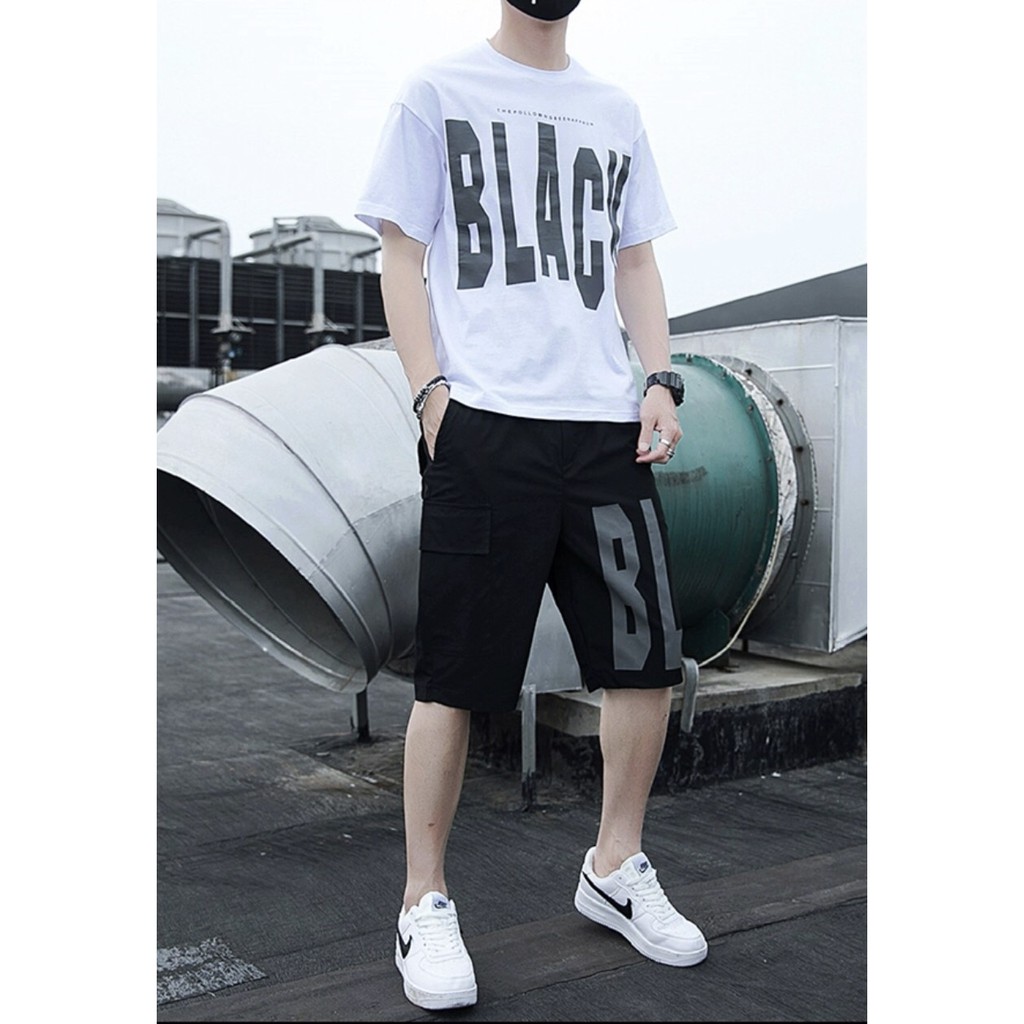 💖XẢ KHO💖 Bộ quần áo thể thao nam bộ đồ nam black thun lưới mè 2 màu đen-trắng