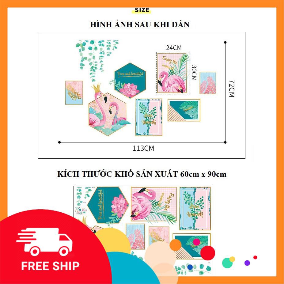 ⚡️𝗙𝗥𝗘𝗘𝗦𝗛𝗜𝗣⚡️ Decal dán tường Combo hạc hồng và khung ảnh