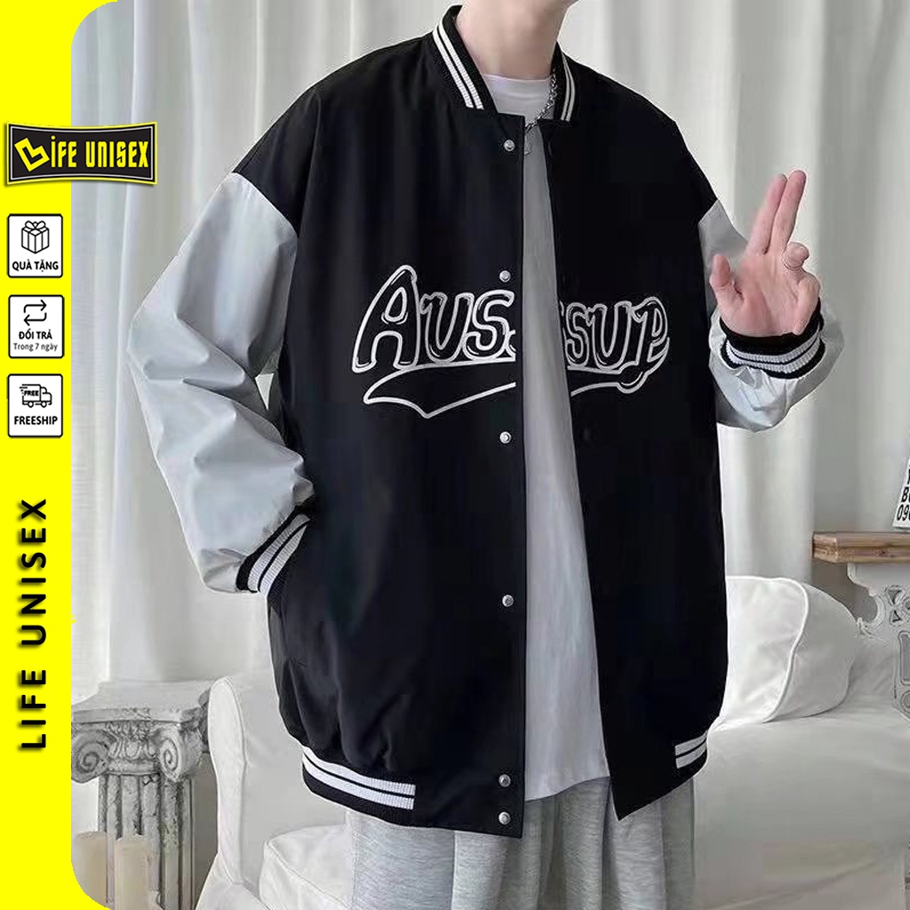 Áo Khoác Dù Nam Nữ 2 Lớp bomber  AUSSUP Unisex Mặc Cặp Form Rộng, Áo Khoác Gió Bomber Chống Nắng Ulzzang