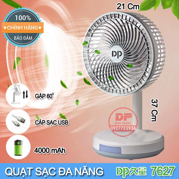 QUẠT SẠC ĐIỆN KÈM ĐÈN LED SIÊU MÁT DP 7627  - LOẠI LỚN