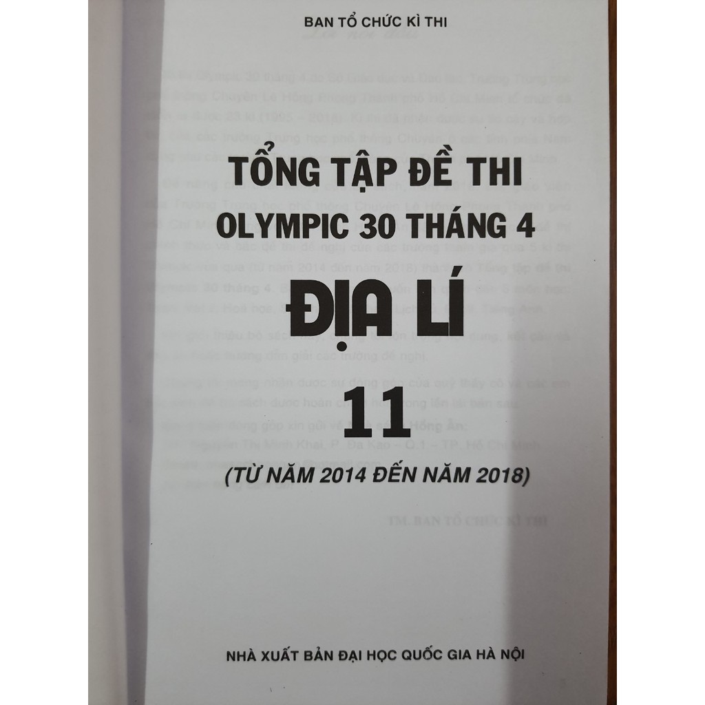 Sách - Tổng tập Đề thi olympic 30 tháng 4 Địa Lí 11 ( Từ năm 2014 đến năm 2018 )