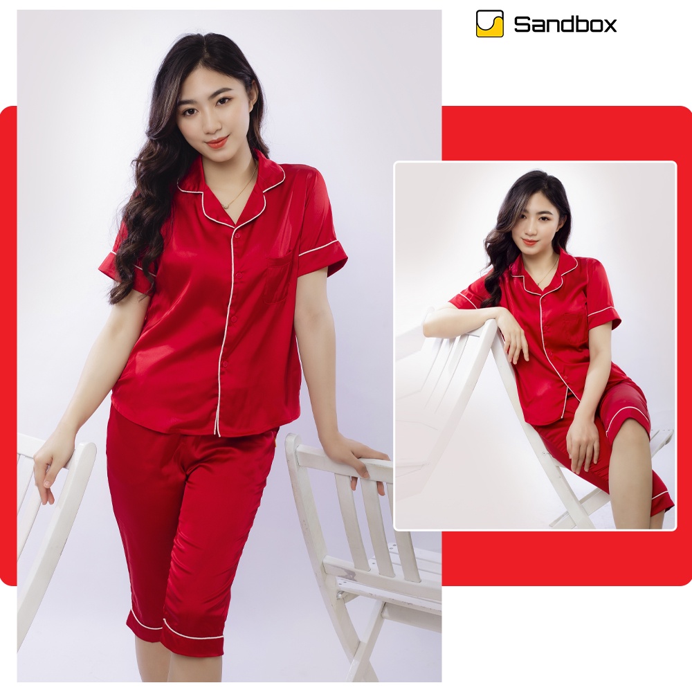 Đồ Bộ Nữ Pijama Mặc Nhà SANDBOX Chất Lụa Satin Nhật Cao Cấp Áo Cộc Tay Quần Lửng Trơn Thiết Kế Tinh Tế - BLL22001