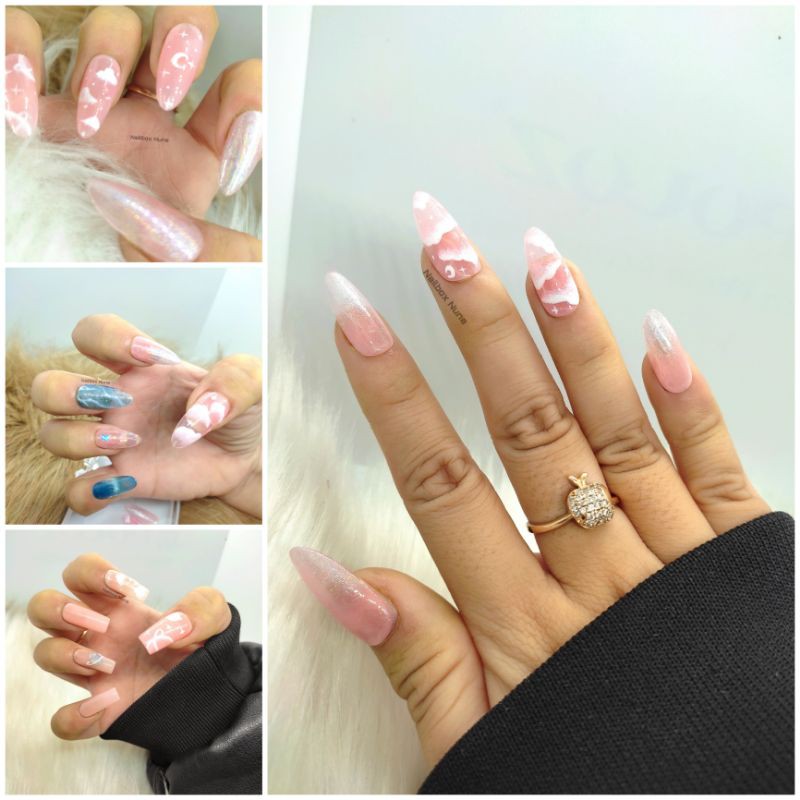 Nail box 109k mây sao ngân hà tráng gương thủy tinh + Keo DũaNailBox Nuna mây gương móng úp thiết kế sẵn. Có now ship