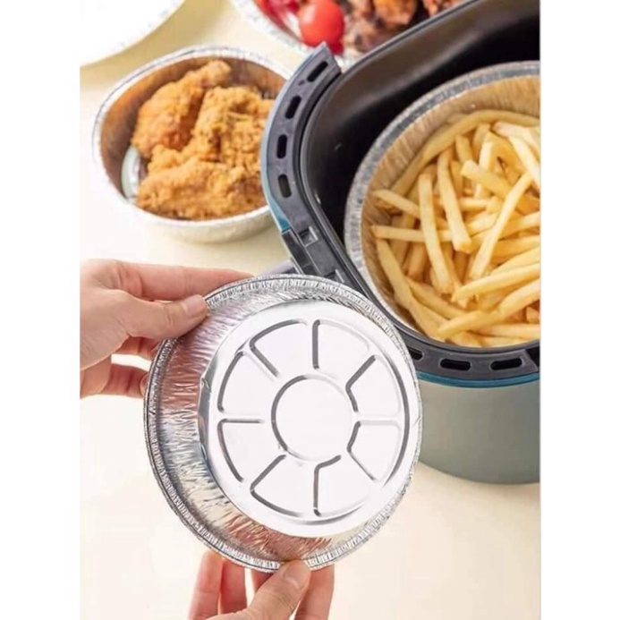 Set 10 Khay Giấy Bạc Lót Nồi Chiên Không Dầu, Đĩa Nhôm, đĩa giấy bạc