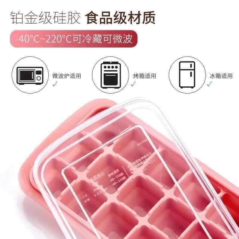 Khay cấp đông đồ ăn dặm cho bé, Khay nhựa dẻo silicon làm đá, thạch hoa quả ó nắp đậy tiện lợi 24 ngăn có nắp đậy