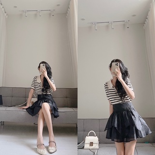Áo cộc tay cổ polo len kẻ xinh hàn quốc Samhyewear
