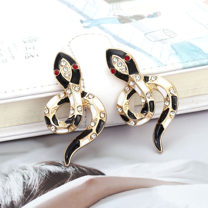 Bông Tai Dạng Xỏ Hình Rắn Đính Đá Phong Cách Retro