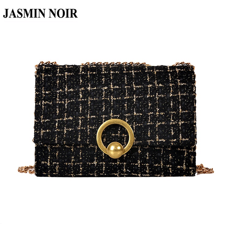 Túi Đeo JASMIN NOIR Chéo Nữ Vải Len Phối Dây Xích Thời Trang Xinh Xắn