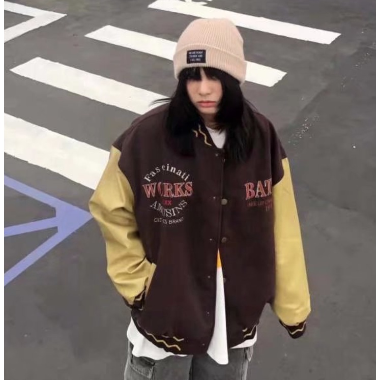 Áo Khoác Bóng Chày Nam Nữ Thêu Chữ Cái