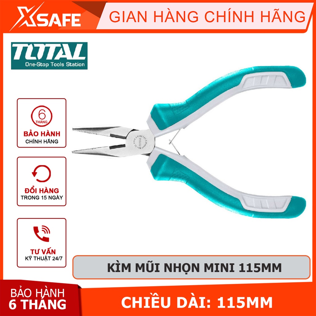 Kìm mũi nhọn mini TOTAL THTMN256 | Kềm mũi nhọn Kích thước 4,5 &quot;/ 115mm, Đầu kềm được đánh bóng và chống gỉ