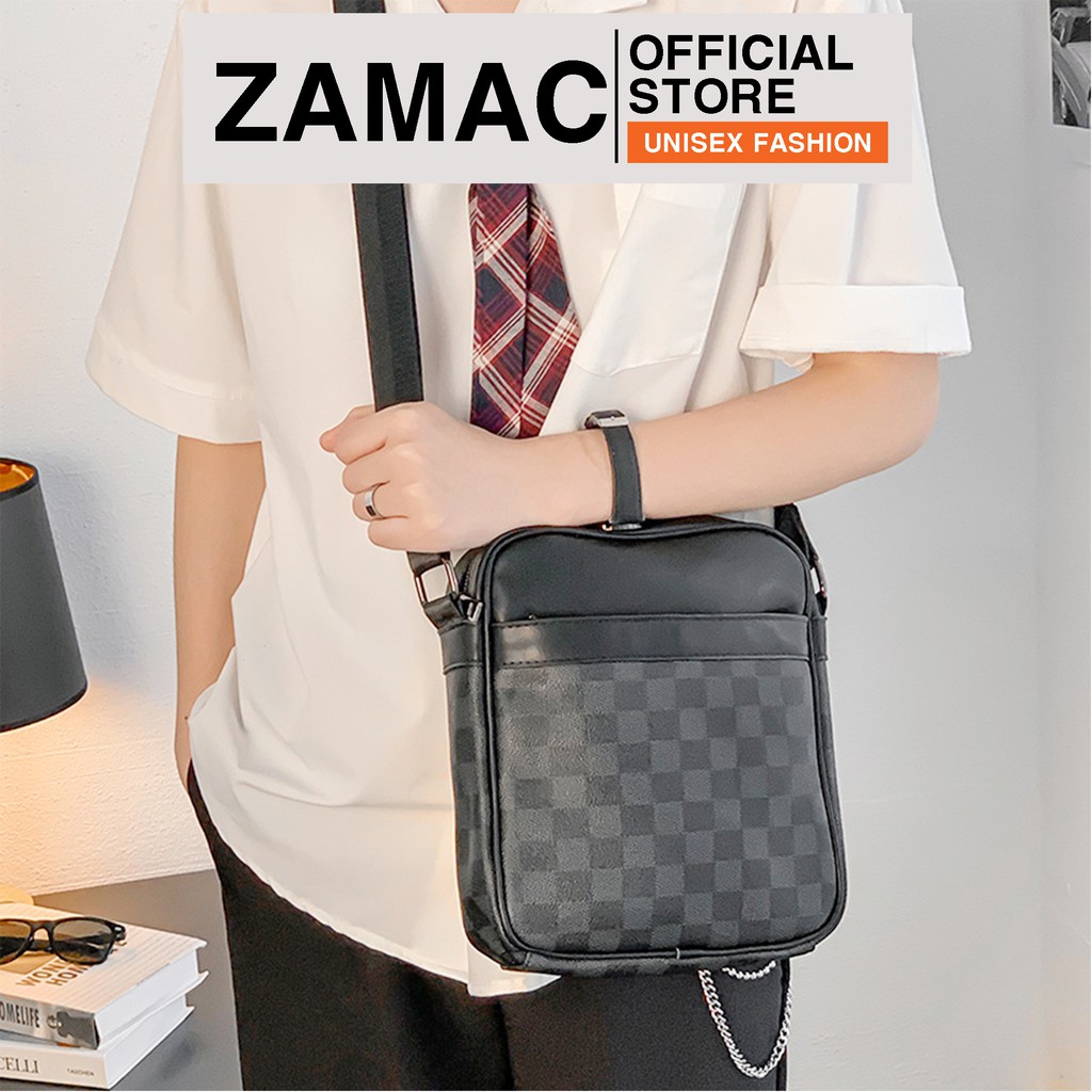 Túi đeo chéo ZAMAC da PU cao cấp, đựng vừa Ipad kiểu đứng caro ZT4