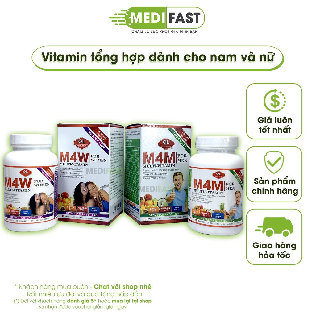 Vitamin tổng hợp và khoáng chất Cho Nam Nữ Olympian Labs M4W Multi Vitamin For Women - M4M Multi Vitamin For Men Hộp 30v