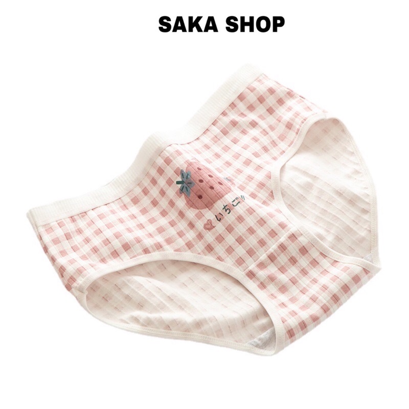 Quần lót nữ thun cotton trái dâu nhiều hoa văn