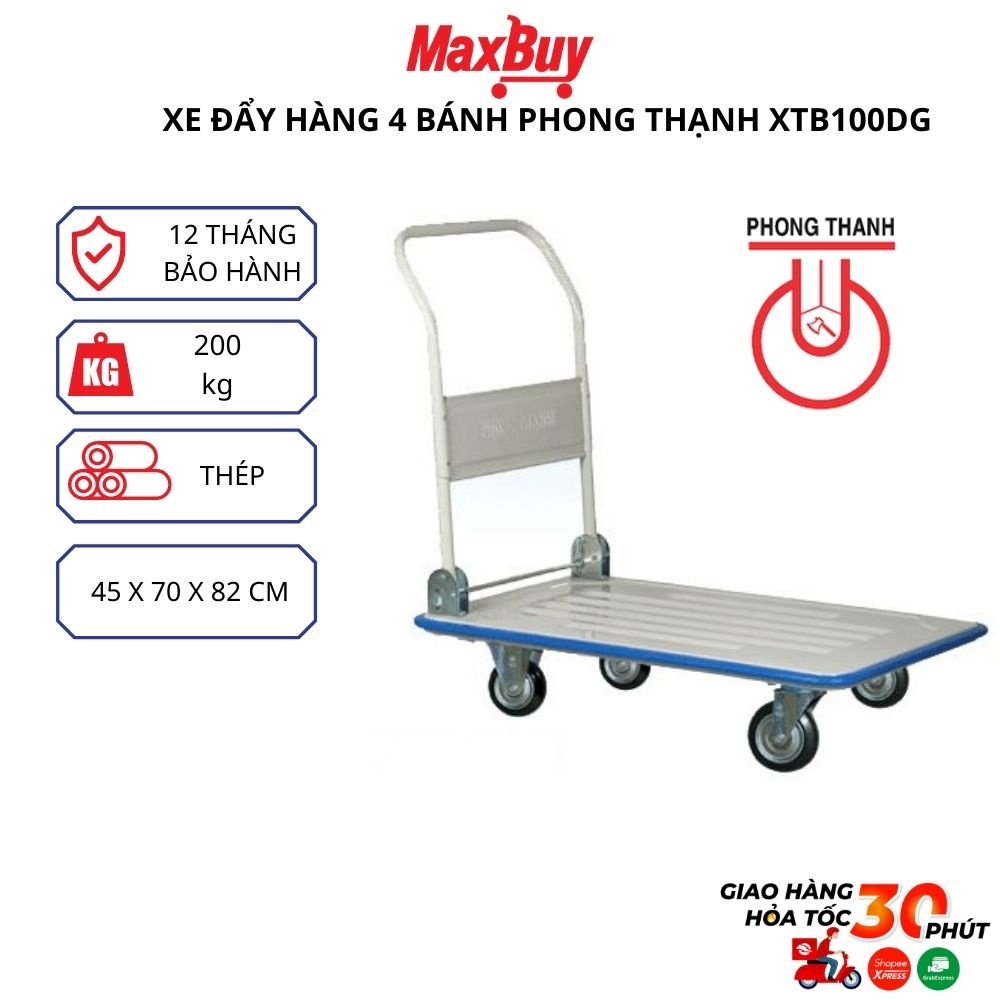 Xe đẩy hàng gấp gọn 4 bánh Phong Thạnh XTB100DG tải trọng 200kg giao hỏa tốc HN