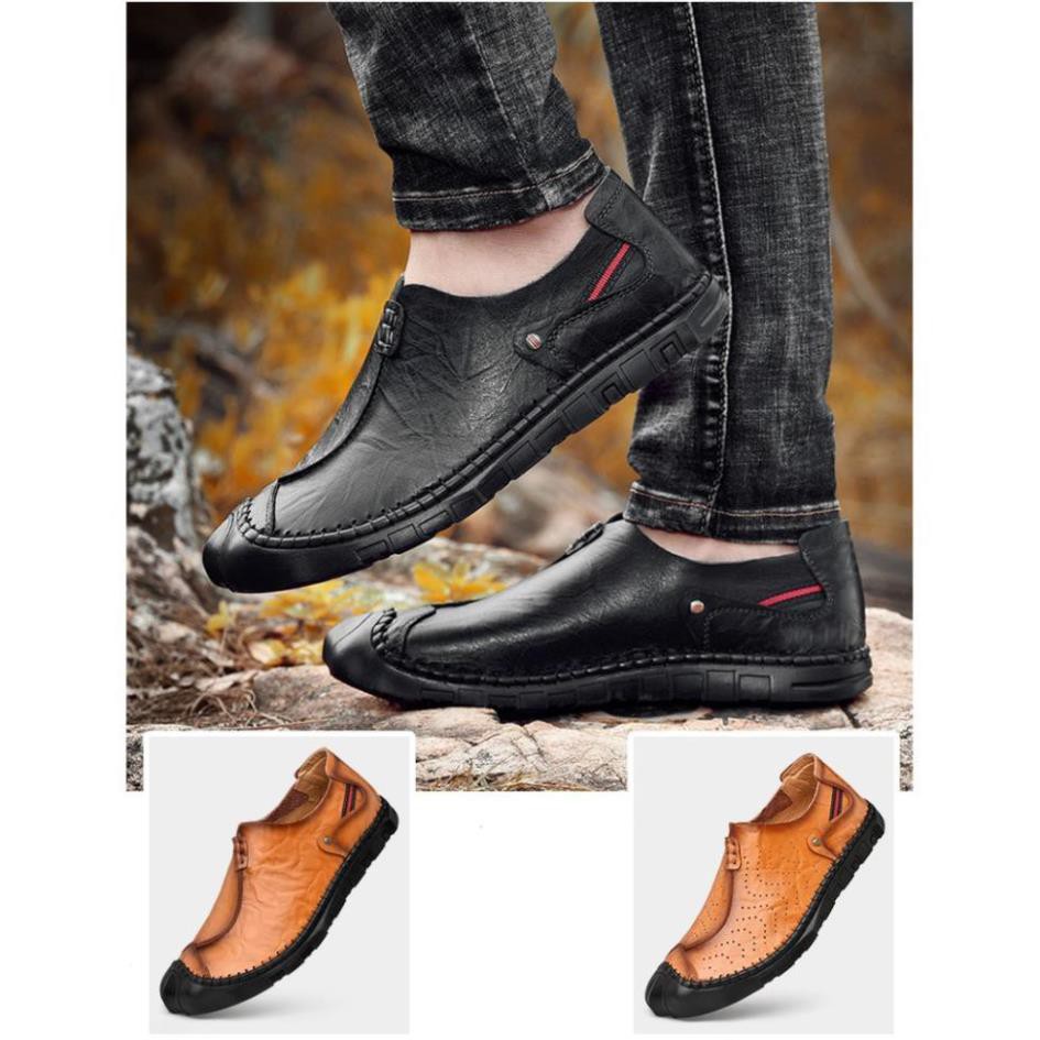 Xả Chính Hãng Giày da chính hãng Toe bảo vệ giày loafer nam mùa hè Trượt trên " x '\ -h11