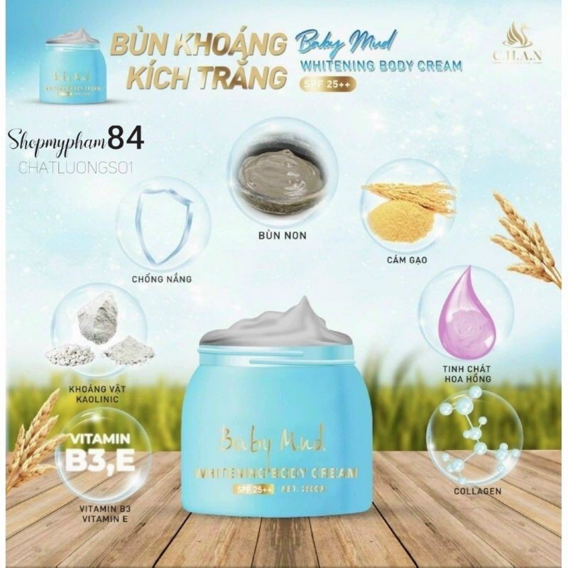 Kem Body, Dưỡng Trắng Da C.H.A.N COSMETIC Bùn Non Chính Hãng  250g