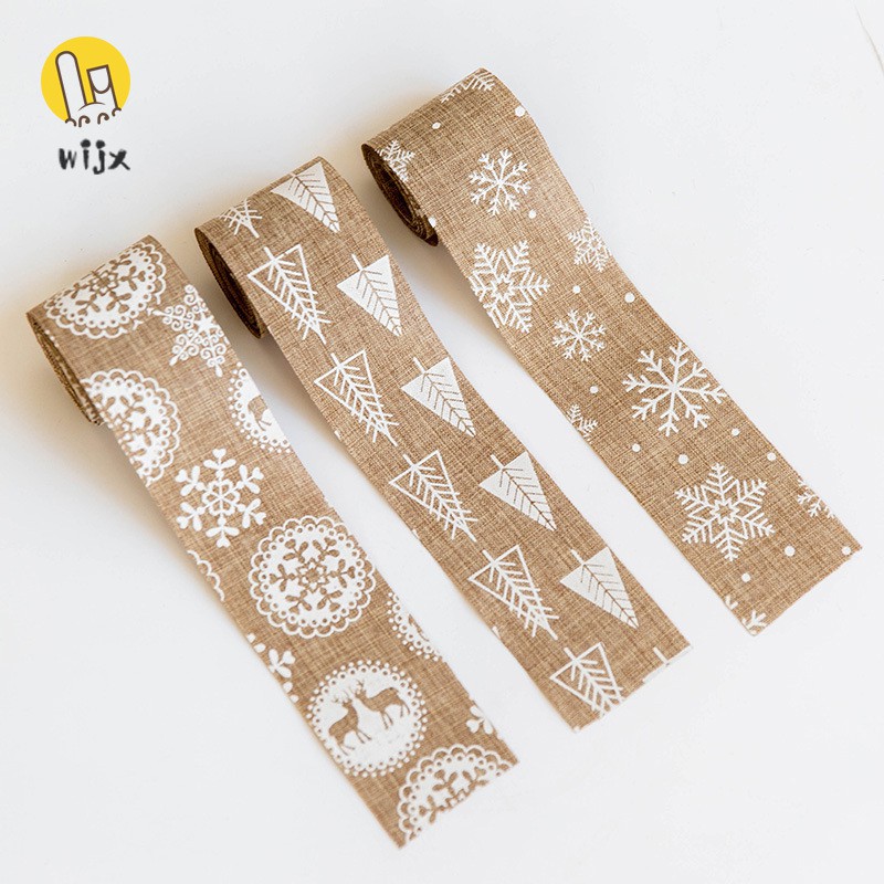 WiJx❤❤❤Summer Korean 2m Christmas Burlap Ribbon Bow Christmas Decorations Christmas Tree Snowflake Deer Ribbon Christmas