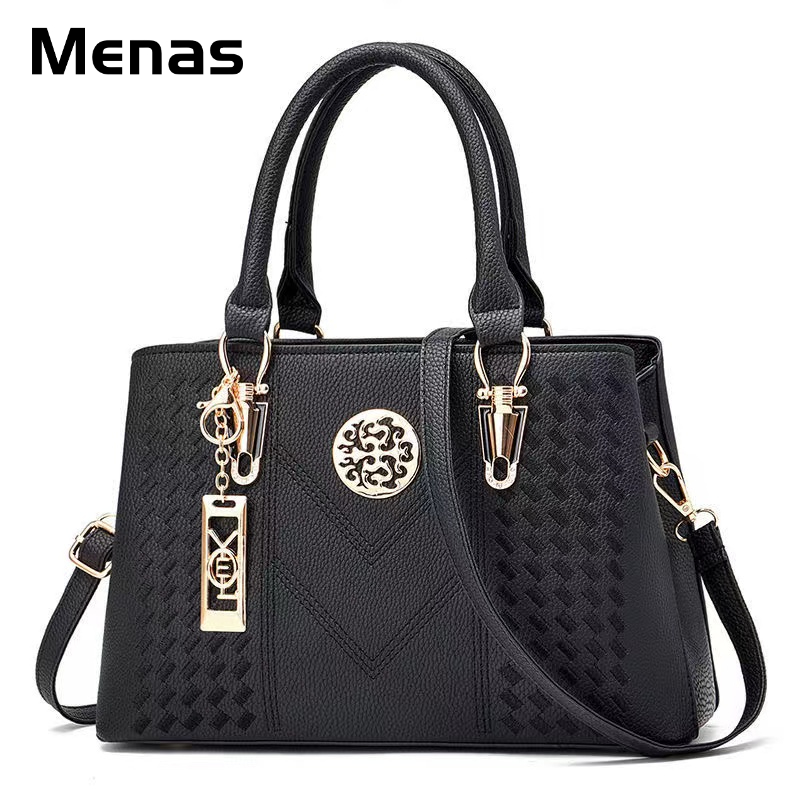 Menas Túi Xách Đeo Vai Sức Chứa Lớn Bằng Da PU Màu Trơn Thời Trang Dễ Phối Đồ