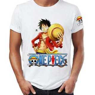 Áo thun One Piece in hình Luffy Chibi (Áo Trắng, In 2 Mặt, In Tay Áo) - Mẫu 6